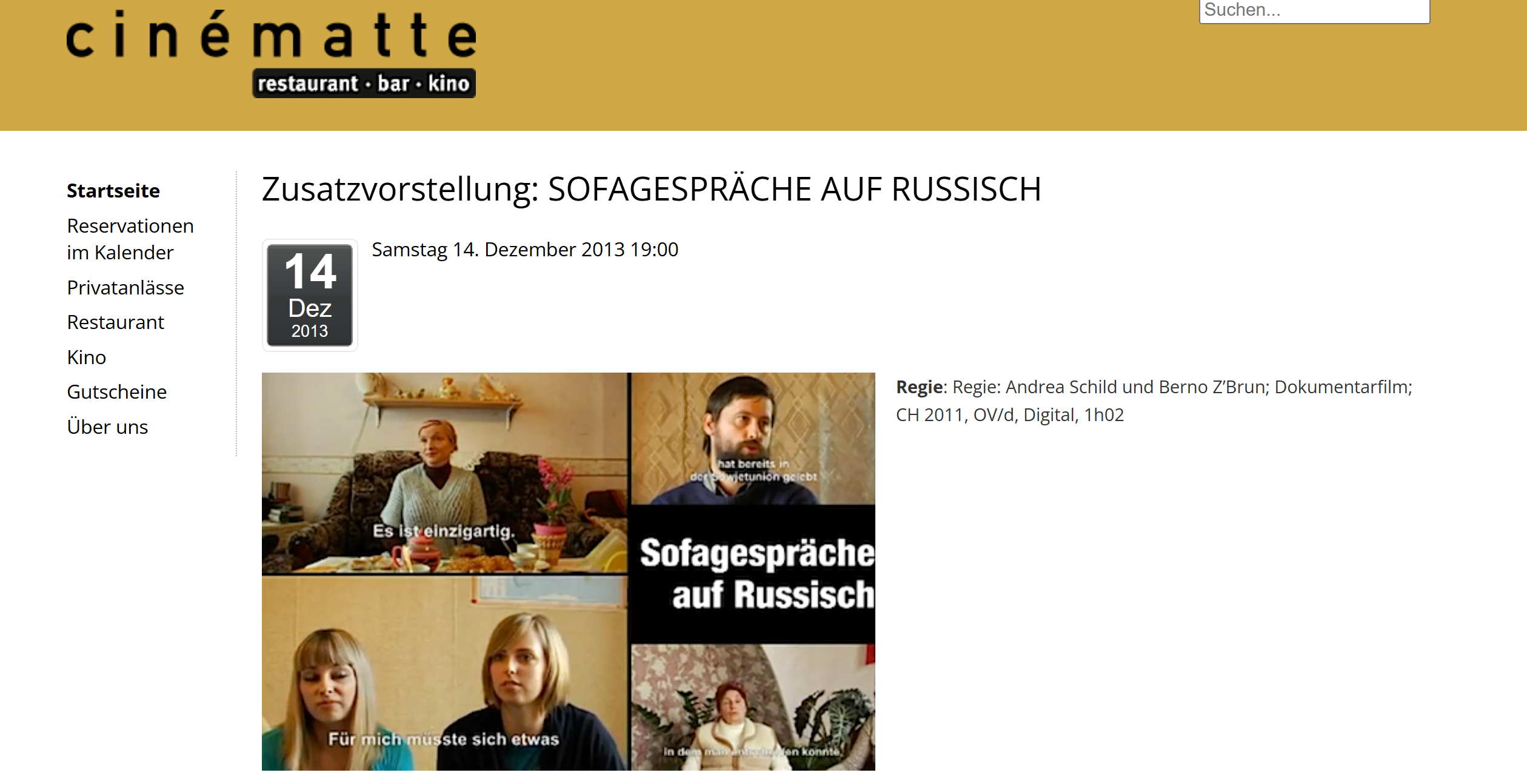 Film Sofagespräche auf Russisch im Kino Cinématte in Bern. Dokumentarfilm von zeitaufnahme.ch